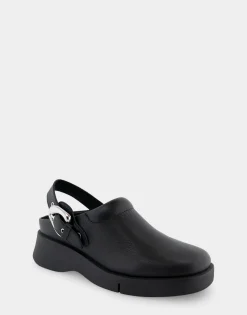 Comfortable Women's Flexible Molded Unit Convertible Clog in Black Leather Leather