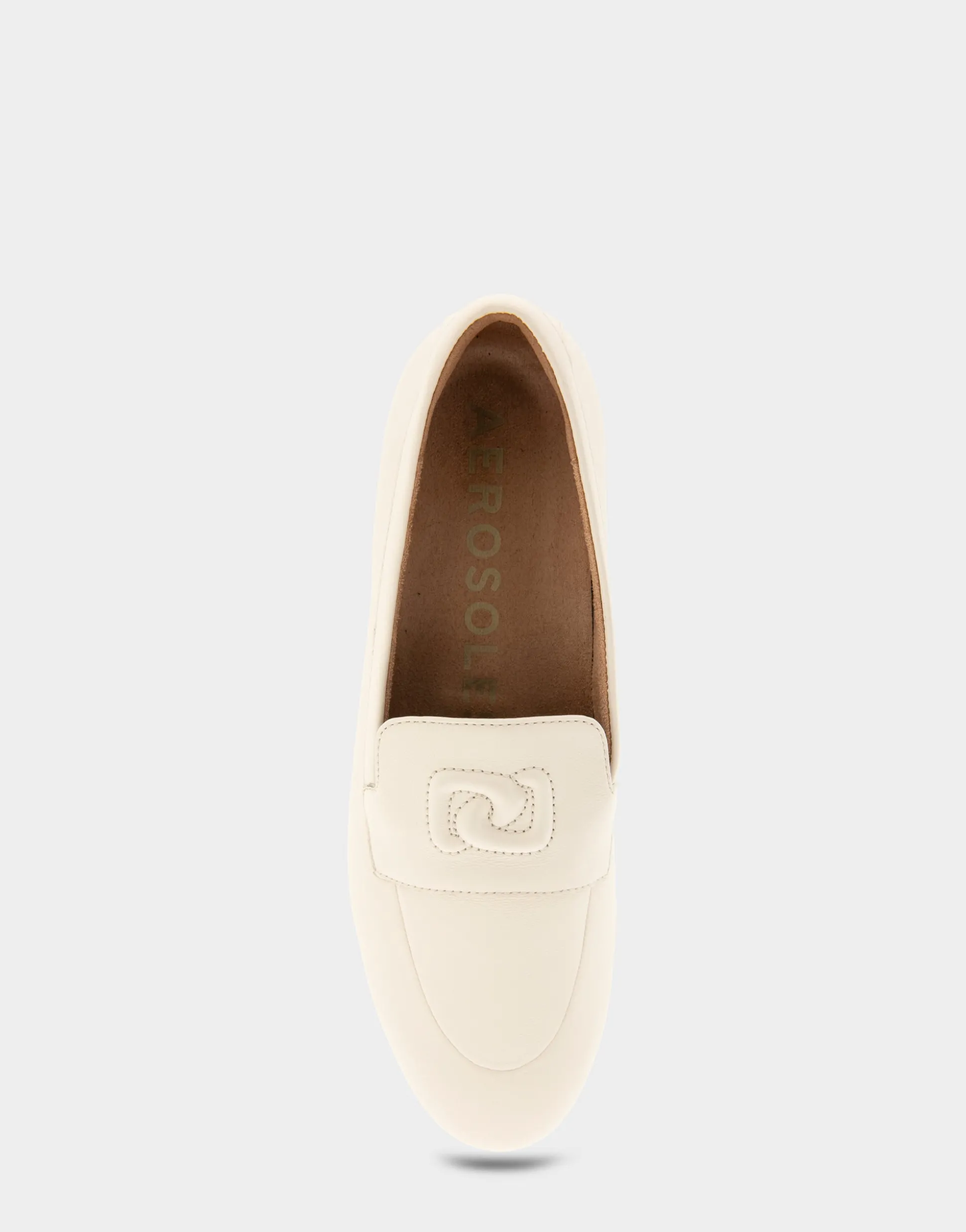 Comfortable Women's Flexible Tailored Debosssed Logo Loafer in Eggnog Leather Leather