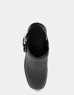 Comfortable Women's Flexible Molded Unit Convertible Clog in Black Leather Leather