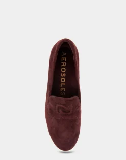 Comfortable Women's Flexible Tailored Debosssed Logo Loafer in Deep Aubergine Suede Suede