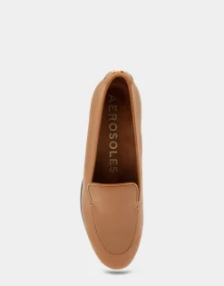 Comfortable Women's Flexible Tailored Clean Loafer in Tan Leather