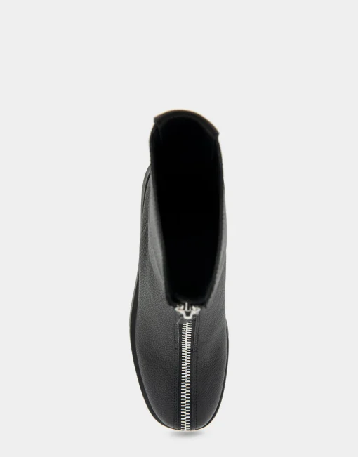Comfortable Women's Flexible Molded Unit Front Zip Bootie in Black Pebbled Leather