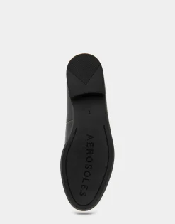 Comfortable Women's Flexible Tailored Debosssed Logo Loafer in Black Leather Leather
