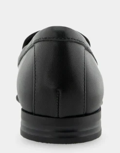 Comfortable Women's Flexible Tailored Debosssed Logo Loafer in Black Leather Leather