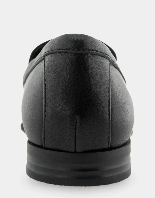 Comfortable Women's Flexible Tailored Debosssed Logo Loafer in Black Leather Leather