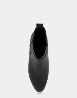 Comfortable Women's Gored Ankle Bootie With Pull Tab in Black Grainy Faux Leather Faux Leather