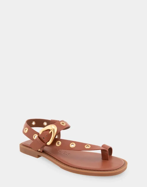 Comfortable Women's Grommeted Asymmetrical Toe Ring Sandal in Gingerbread Faux Leather