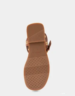 Comfortable Women's Grommeted Asymmetrical Toe Ring Sandal in Gingerbread Faux Leather