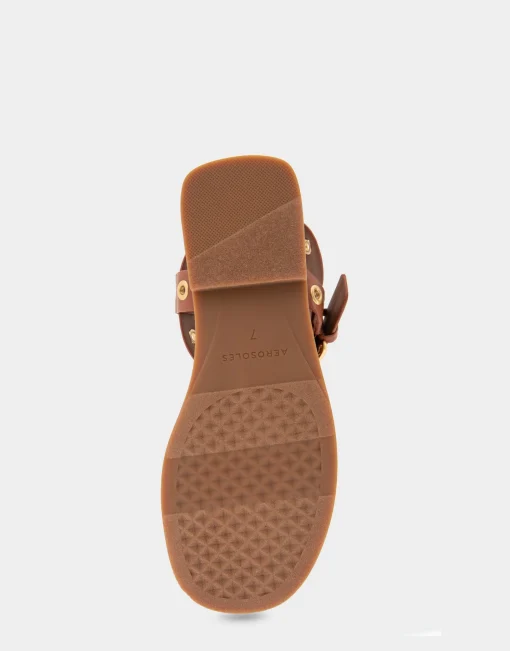 Comfortable Women's Grommeted Asymmetrical Toe Ring Sandal in Gingerbread Faux Leather