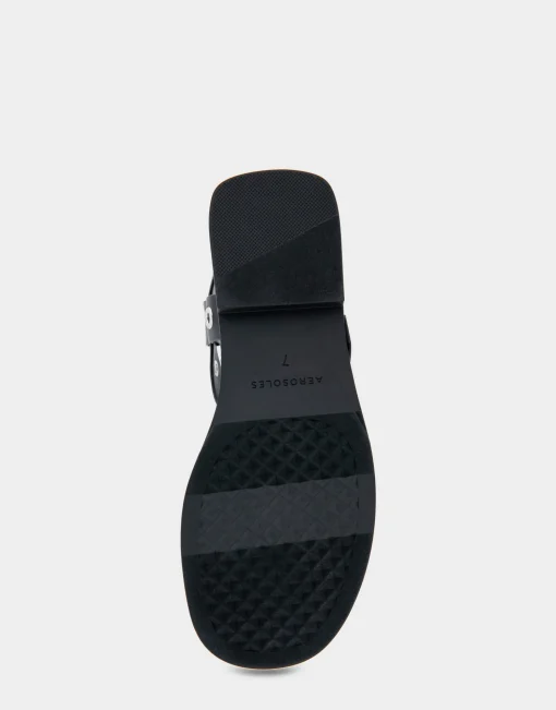 Comfortable Women's Grommeted Asymmetrical Toe Ring Sandal in Black Faux Leather