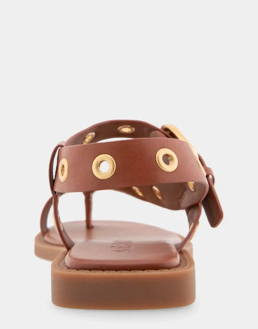 Comfortable Women's Grommeted Asymmetrical Toe Ring Sandal in Gingerbread Faux Leather
