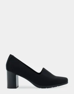 Comfortable Women's Heeled Pump in Black Stretch Fabric