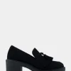 Comfortable Women's Heeled Loafer in Black Genuine Suede