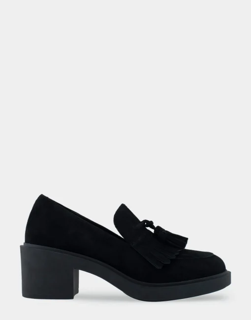 Comfortable Women's Heeled Loafer in Black Genuine Suede