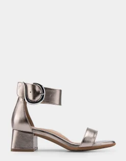 Comfortable Women's Heeled Sandal in Silver Genuine Leather