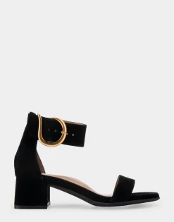 Comfortable Women's Heeled Sandal in Black Genuine Suede