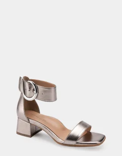 Comfortable Women's Heeled Sandal in Silver Genuine Leather