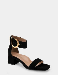 Comfortable Women's Heeled Sandal in Black Genuine Suede