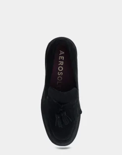 Comfortable Women's Heeled Loafer in Black Genuine Suede