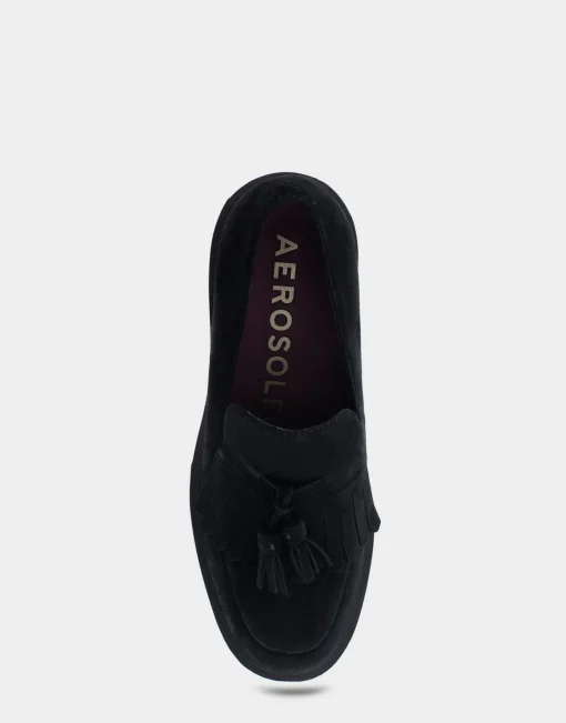 Comfortable Women's Heeled Loafer in Black Genuine Suede