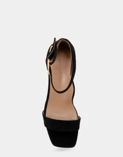 Comfortable Women's Heeled Sandal in Black Genuine Suede