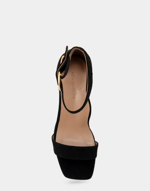 Comfortable Women's Heeled Sandal in Black Genuine Suede