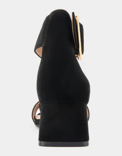 Comfortable Women's Heeled Sandal in Black Genuine Suede