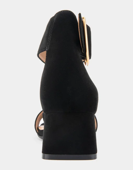Comfortable Women's Heeled Sandal in Black Genuine Suede