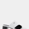 Comfortable Women's Hooded Toe Ring Block Heel Slide Sandal in White Leather