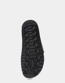 Comfortable Women's Hooded Toe Ring Footbed Sandal in Black Leather