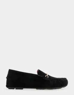 Comfortable Women's Horsebit Driver Moc in Black Suede Suede
