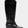 Comfortable Women's Knee High Western Boot in Black Burnished Leather