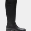 Comfortable Women's Knee High Mini Organic Mono Link Buckle Equestrian Boot in Black Faux Leather Faux Leather