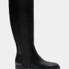 Comfortable Women's Knee High Elastic Inset Equestrian Boot in Black Grainy Faux Leather Faux Leather