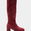 Comfortable Women's Knee High Platform Boot in Burgundy Kid Suede