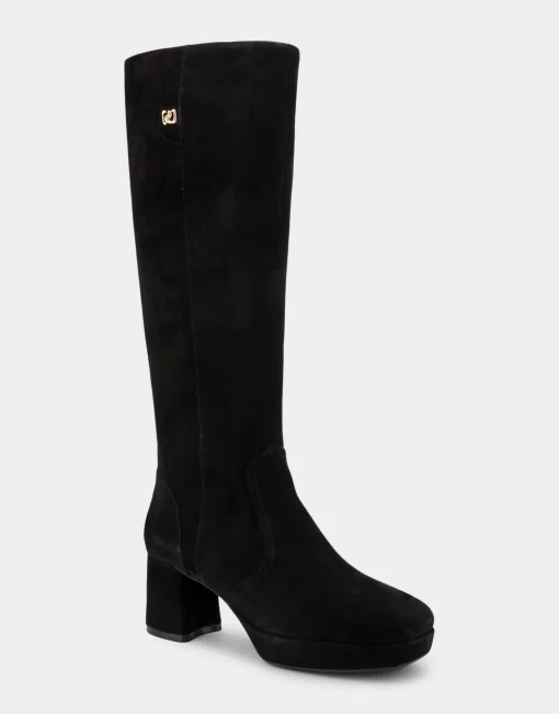 Comfortable Women's Knee High Platform Boot in Black Suede