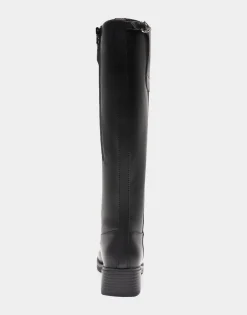 Comfortable Women's Knee High Mini Organic Mono Link Buckle Equestrian Boot in Black Faux Leather Faux Leather