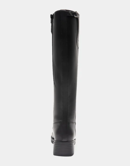 Comfortable Women's Knee High Mini Organic Mono Link Buckle Equestrian Boot in Black Faux Leather Faux Leather