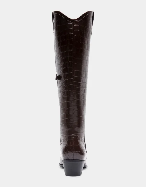 Comfortable Women's Knee High Western Boot in Java Croco Faux Leather