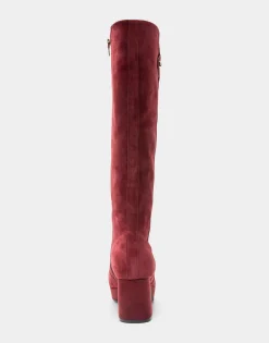 Comfortable Women's Knee High Platform Boot in Burgundy Kid Suede