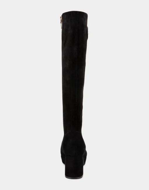 Comfortable Women's Knee High Platform Boot in Black Suede