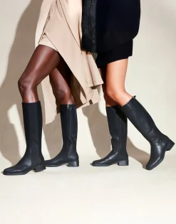 Comfortable Women's Knee High Mini Organic Mono Link Buckle Equestrian Boot in Black Faux Leather Faux Leather