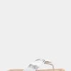 Comfortable Women's Knotted Thong Sandal in Silver Metallic Leather
