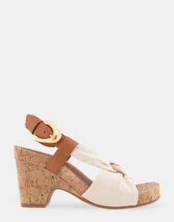 Comfortable Women's Knotted Buckled Footbed Wedge Sandal in Natural Canvas Fabric Canvas Fabric