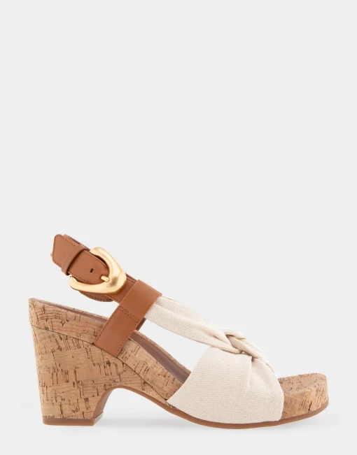 Comfortable Women's Knotted Buckled Footbed Wedge Sandal in Natural Canvas Fabric Canvas Fabric