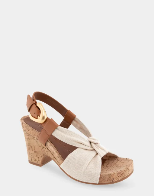 Comfortable Women's Knotted Buckled Footbed Wedge Sandal in Natural Canvas Fabric Canvas Fabric