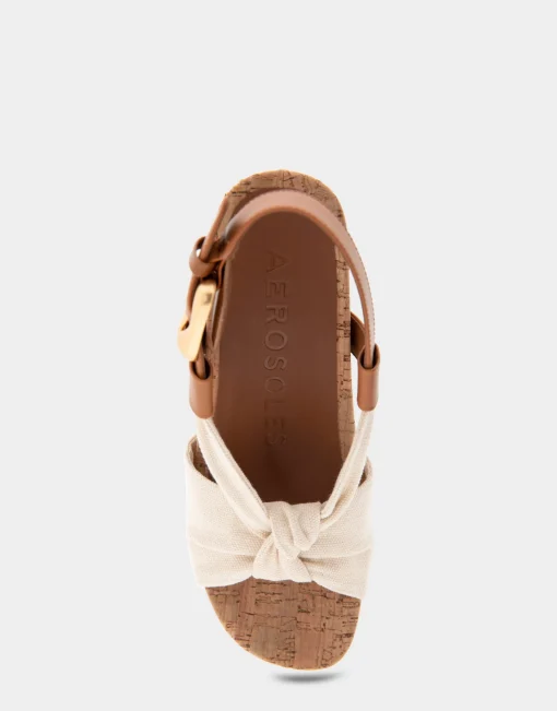Comfortable Women's Knotted Buckled Footbed Wedge Sandal in Natural Canvas Fabric Canvas Fabric