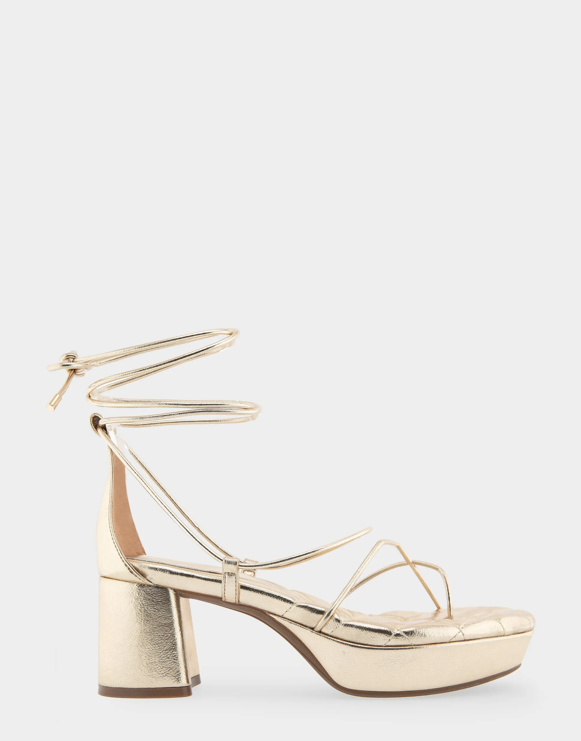 Comfortable Women's Lace Up Platform Sandal in Soft Gold Faux Leather