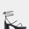 Comfortable Women's Lace Up Platform Sandal in Black Faux Leather