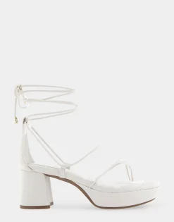 Comfortable Women's Lace Up Platform Sandal in Eggnog Faux Leather